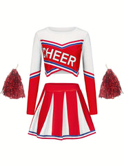 Girls Cheerleading Long Sleeved Skirt set Cute Sports Children's Pom-poms Performance Party Clothing Back To School Season