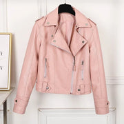 New Pink/beige/black Women's Clothing Short Motorcycle PU Leather Jacket Korean Version of the Spring and Autumn Jacket Coats