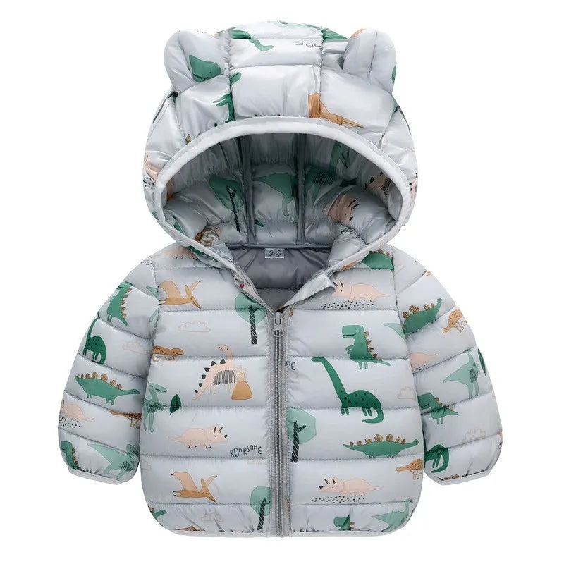 Kids Boys Baby Hooded Lightweight Jacket Cartoon Dinosaur Zipper Coats Girls Autumn Winter Warm Christmas Outerwear 0-5 Year Old