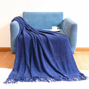Acrylic Knit Throw Blanket with Tassels — Solid Colors, Three Sizes