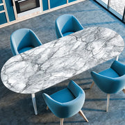 Marble Textured Printed Oval Tablecloth, Marble Style Tablecloth with Elastic Band and Edge Closure, Oval Table Cover