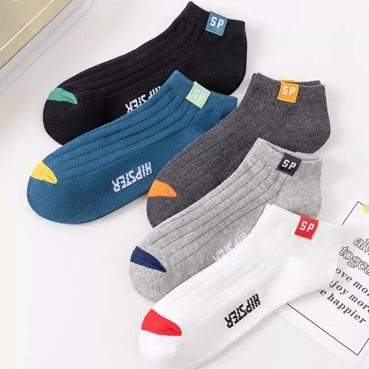 Men's Polyester Low-Cut Ankle Socks — 5 Pairs, Mixed Colors