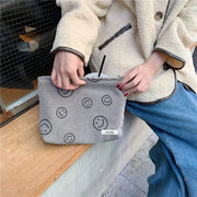 Corduroy Smile-Print Zipper Toiletry Pouch — 1 Piece