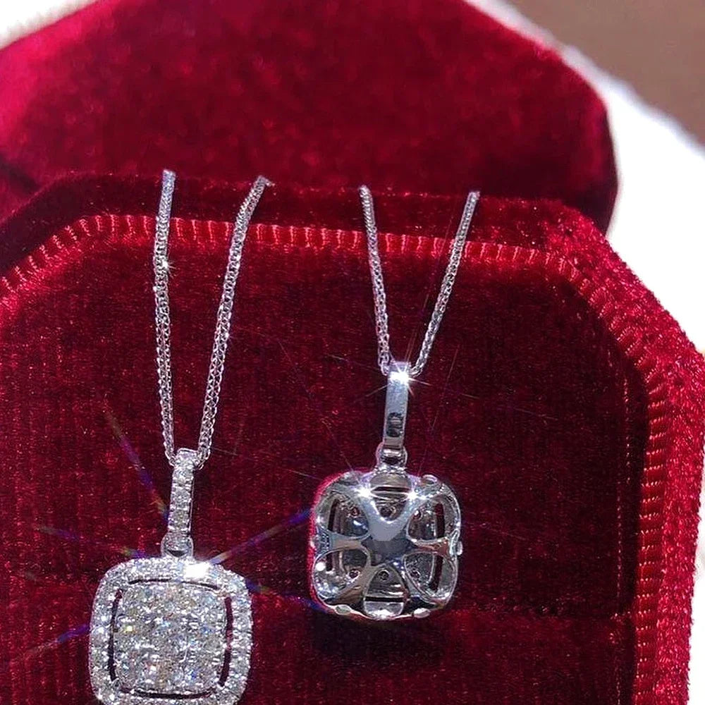 2026 Fashion Contracted Design Square Cubic Zircon Pendant Necklace for Women Exquisite Neck Accessories Wedding Party Jewelry