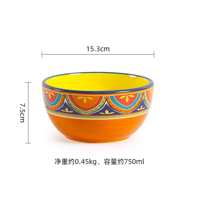 Bohemian Floral Ceramic Bowl — 4 or 6 Inches, 1 Piece