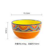 Bohemian Floral Ceramic Bowl — 4 or 6 Inches, 1 Piece