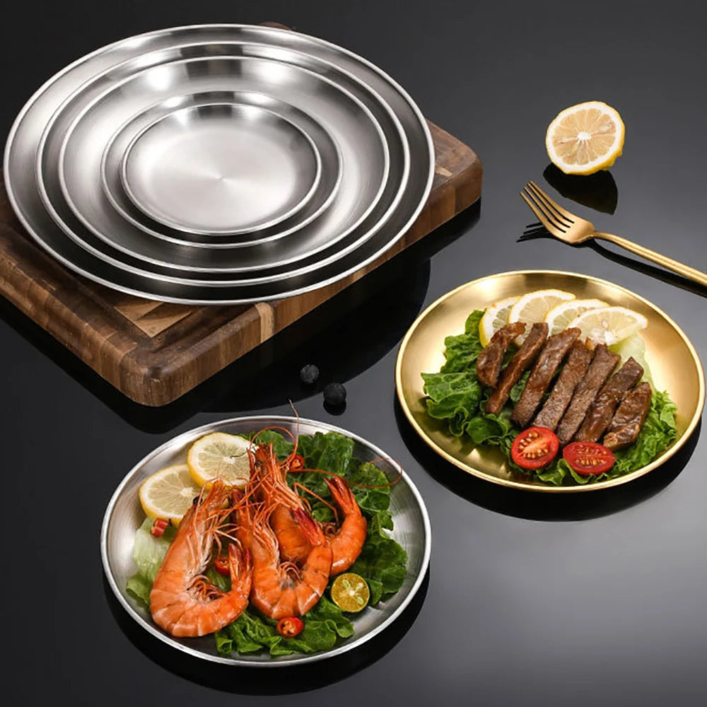 Round Stainless Steel Serving Tray
