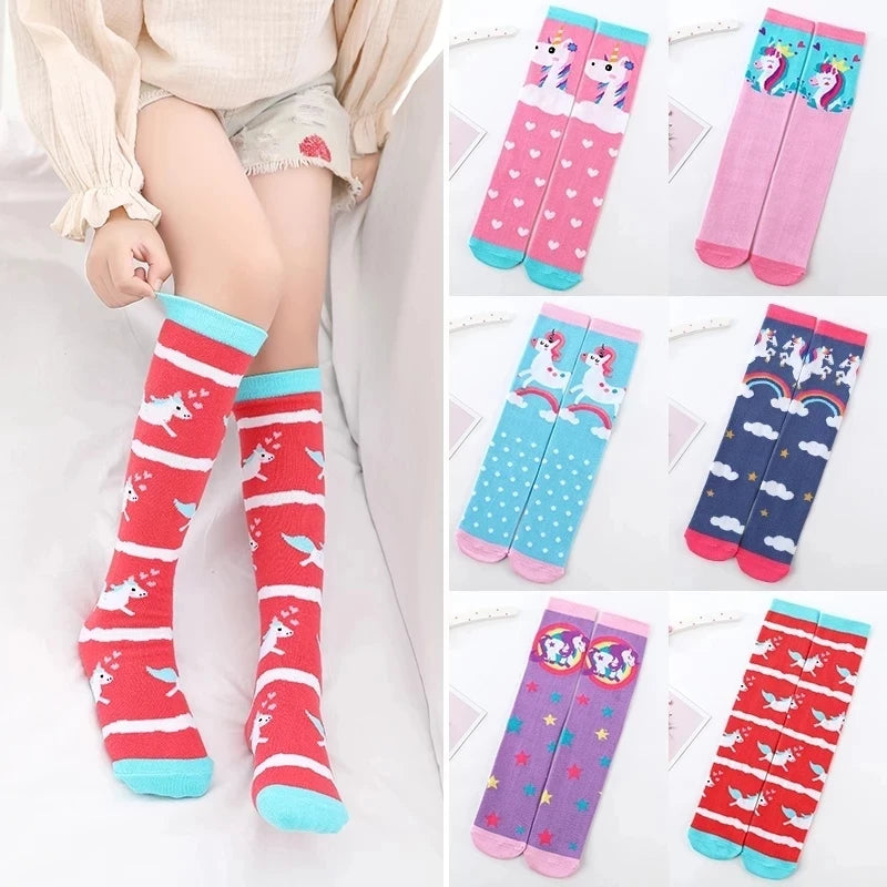 Spring Autumn Girls Cotton Ankle Short Lovely Stockings Cartoon Unicorn Kids Child Knee High Socks Infant Baby Over Knee Socks