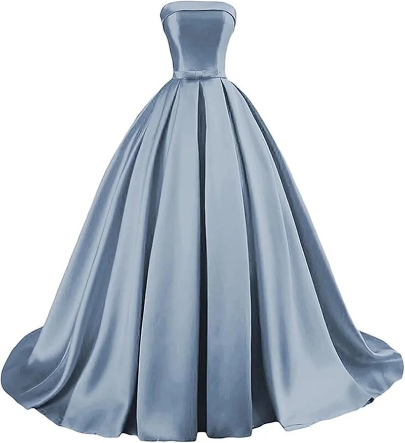 Customized Strapless Satin Prom Dresses robes de soirée Long A-line Formal вечернее платье Evening Party Gowns with Pockets