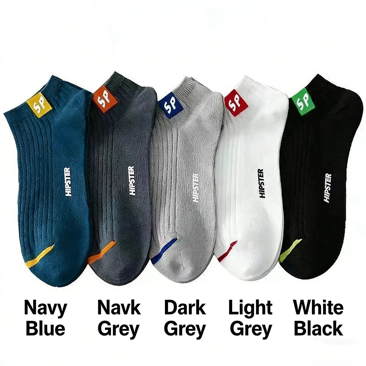 Men's Polyester Low-Cut Ankle Socks — 5 Pairs, Mixed Colors