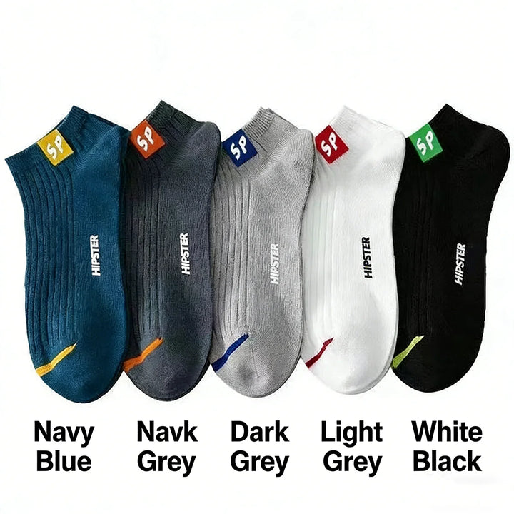 Men's Polyester Low-Cut Ankle Socks — 5 Pairs, Mixed Colors