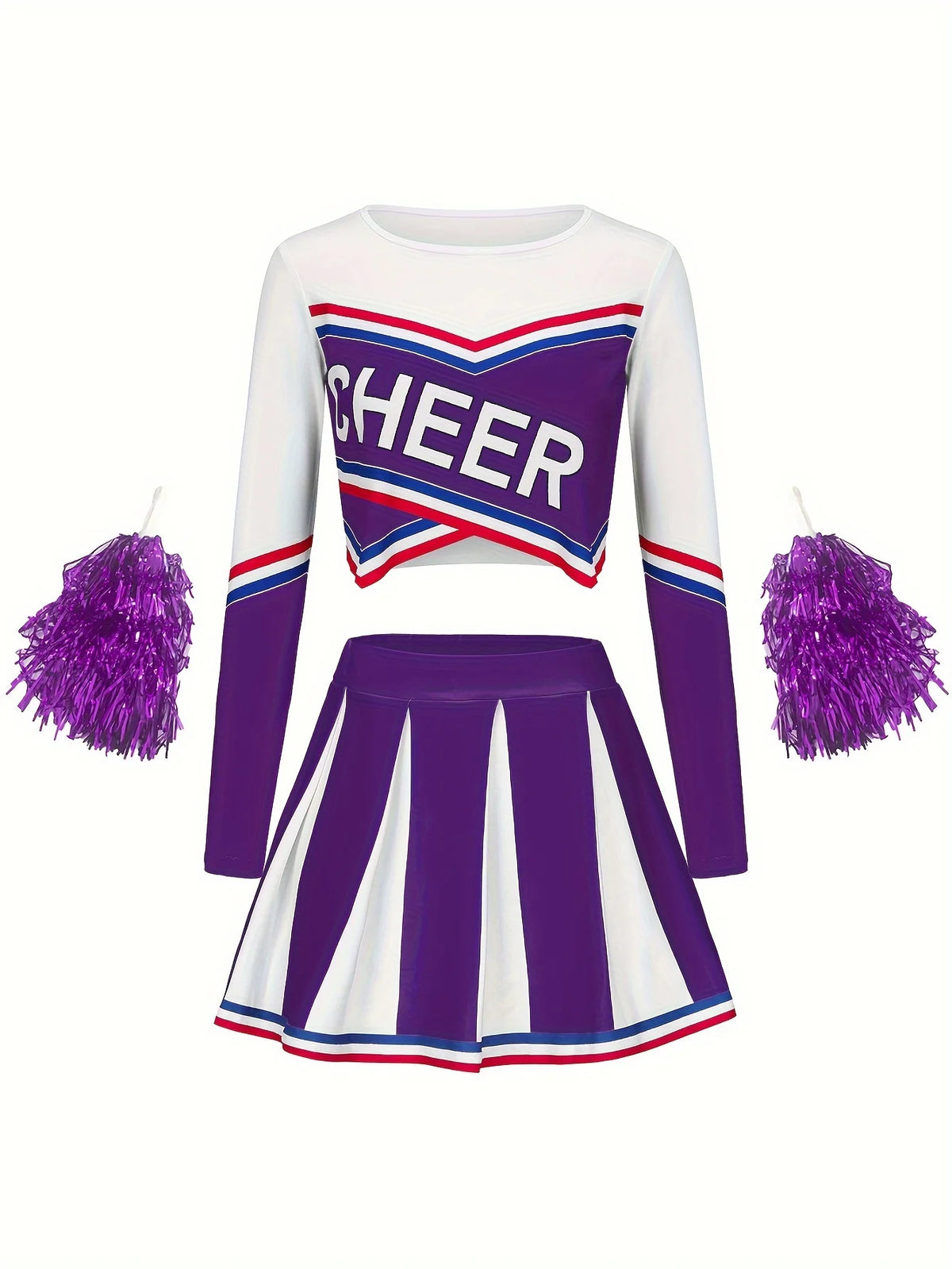 Girls Cheerleading Long Sleeved Skirt set Cute Sports Children's Pom-poms Performance Party Clothing Back To School Season