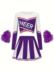 Girls Cheerleading Long Sleeved Skirt set Cute Sports Children's Pom-poms Performance Party Clothing Back To School Season