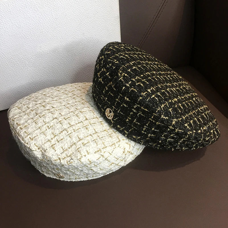 Panama Women's Belle Octagonal Painter Hat Fashion Outdoor Geometric Checker Spring and Autumn Season K219 Cap