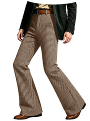 Houndstooth Patten Men Bell Bottom Pants Vintage Adjustable Waist Flared Trousers 60s70s Disco Man Slim Fit Pant For Dance Party