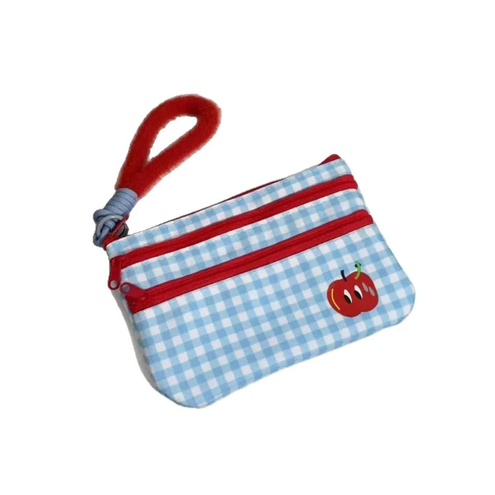 Blue Gingham Polyester Wristlet Pouch — 20 × 15 cm