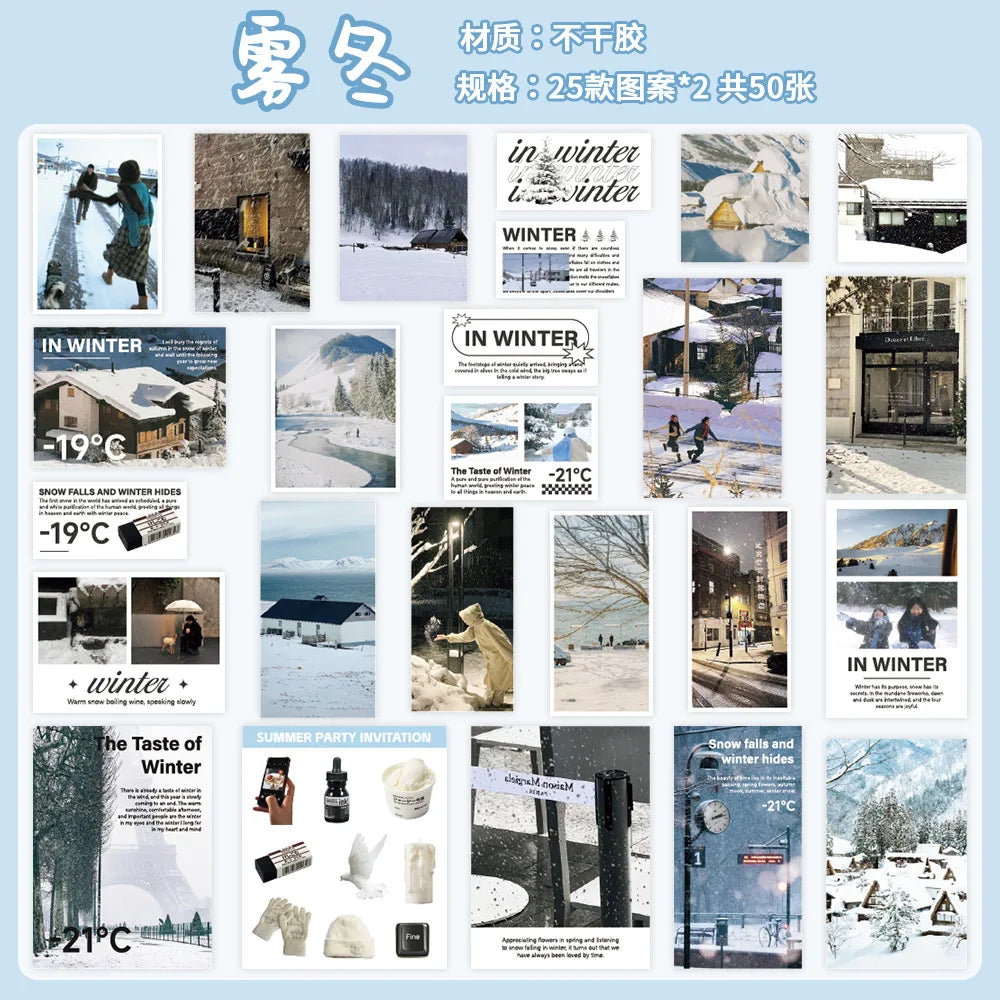 Seasonal Scenery Stickers — 50 or 200 Pieces
