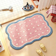 Plush Heart-Pattern Bath Mat with Wavy Border — 40–90 cm, 1 Piece