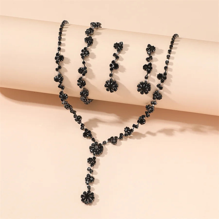 Black Crystal Tassel Jewelry Set