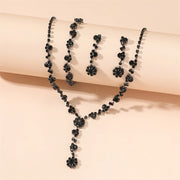 Black Crystal Tassel Jewelry Set