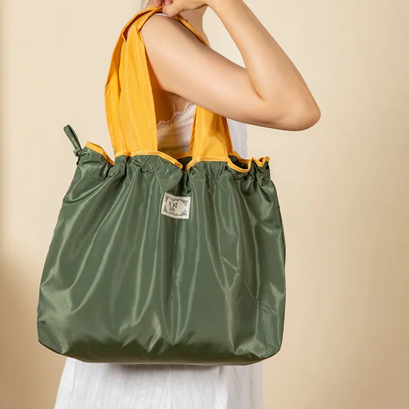 Foldable Nylon Drawstring Shopping Bag — Selected Size and Pack