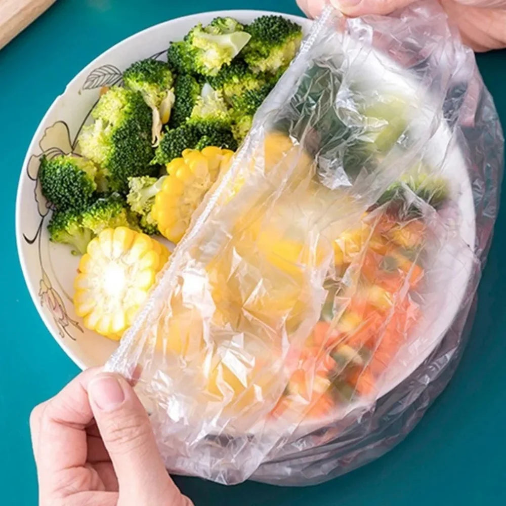 100/200Pcs Disposable Shower Cap for Hair Fresh-keeping Cover Food Storage Covers Food Grade Bowl Plate Cover Plastic Seal Wrap