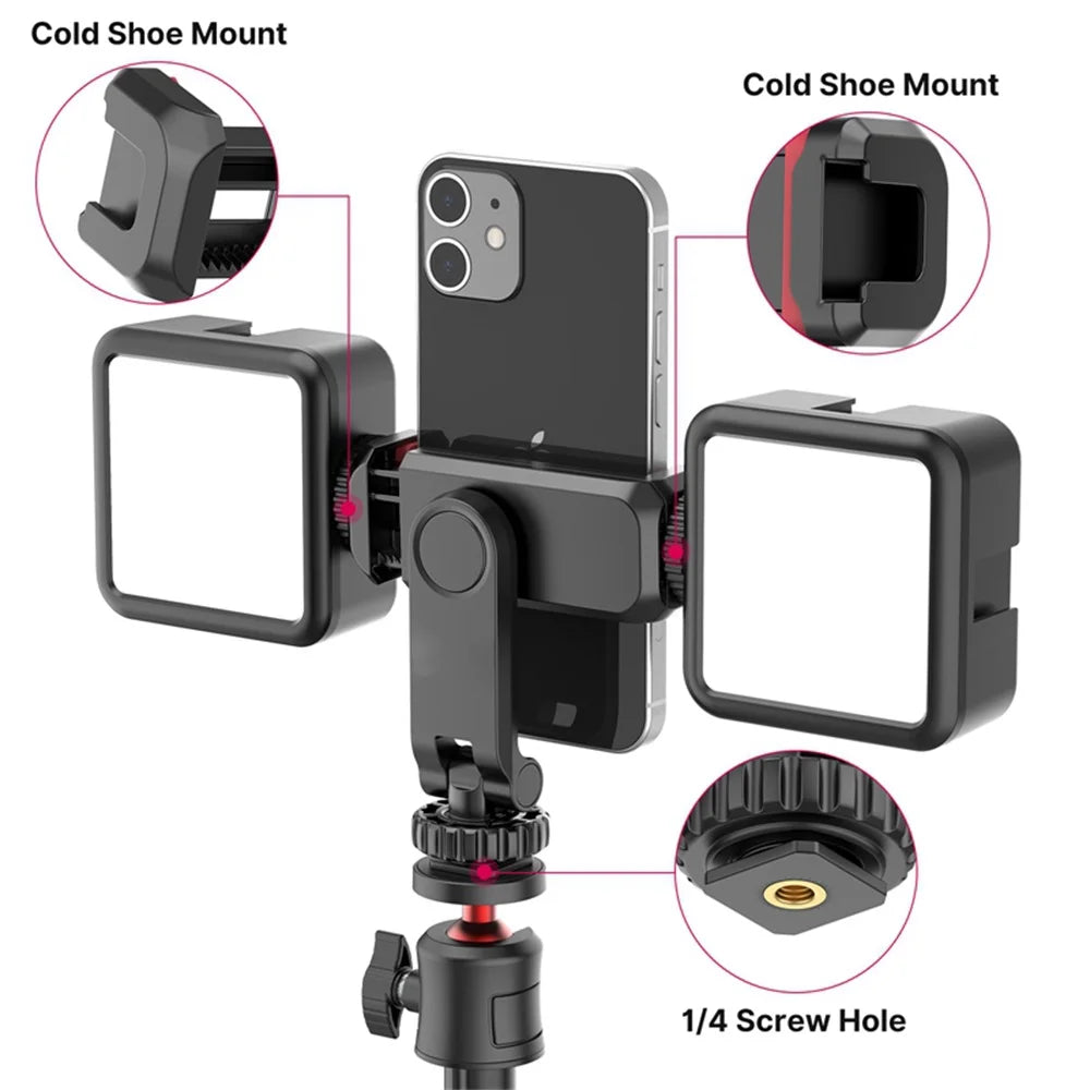 ST-06S Dual Head Phone Holder Horizontal and Vertical Phone Holder DSLR Camera Monitor Holder for Smartphone Vlogging