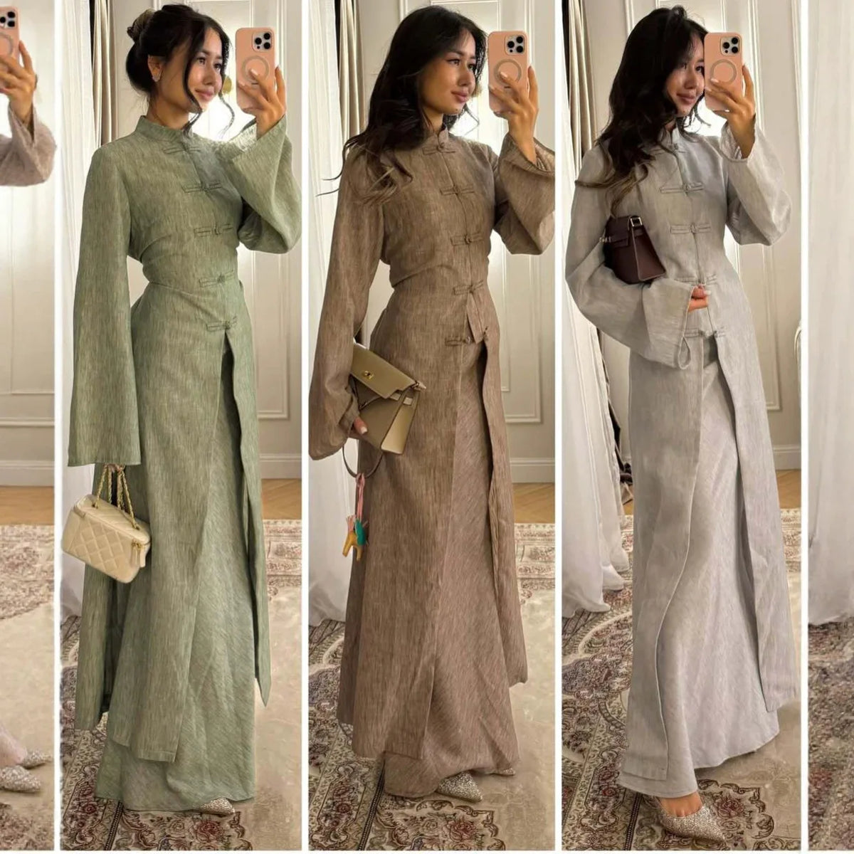 Eid Skirt Suit Women Long Coat Skirts 2 Piece Set Ramadan Single Breasted Morocco Dubai Muslim Robe Ensemble Arabic Outfits