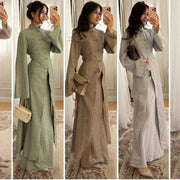 Eid Skirt Suit Women Long Coat Skirts 2 Piece Set Ramadan Single Breasted Morocco Dubai Muslim Robe Ensemble Arabic Outfits