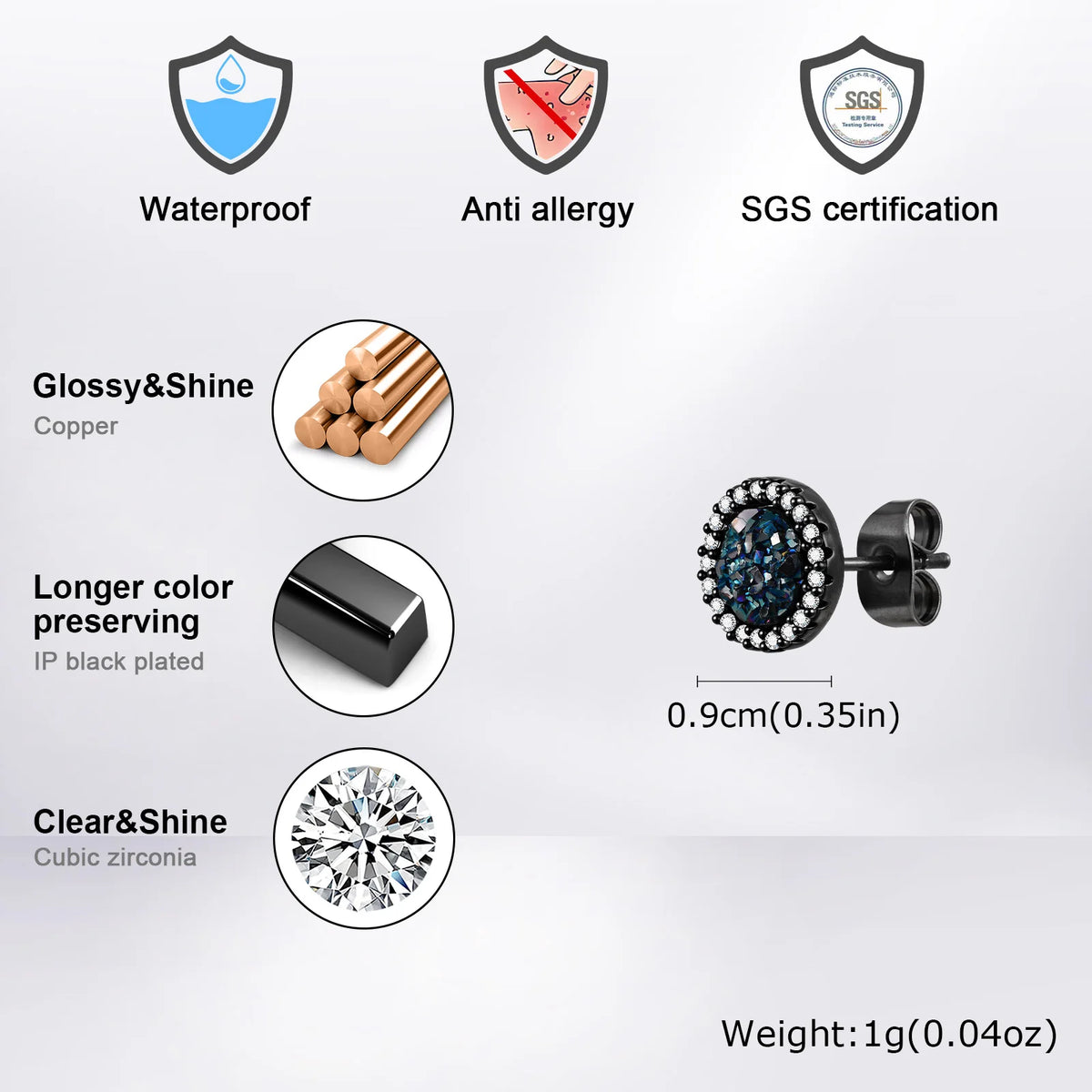 Hip Hop Broken Zircon Stud Earrings for Men Boys,Anti Allergy Round Small Metal Earrings,Rock Punk Jewelry Gifts