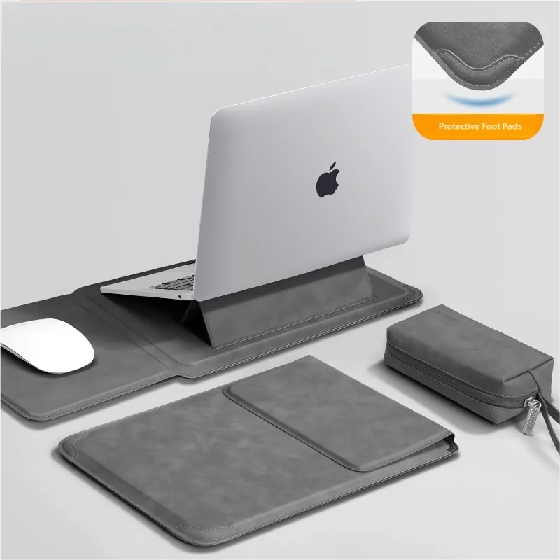 PU Laptop Sleeve with Folding Stand — 13–16 Inch Options