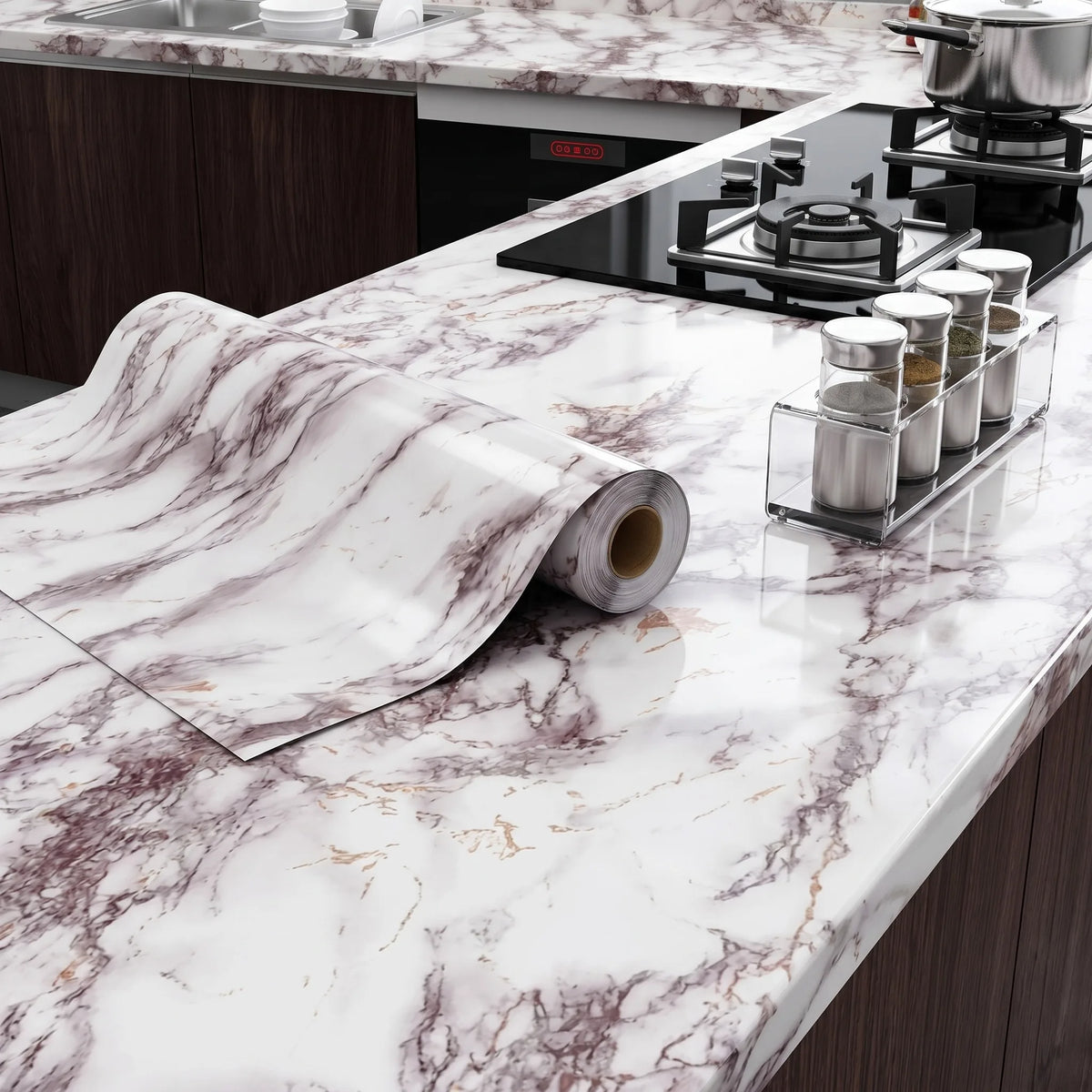 Marble Self Adhesive Wallpaper Waterproof Oil Proof Peel Stick Sticker for Kitchen Countertop Cabinet Furniture Wall Home Renova