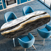 Marble Textured Printed Oval Tablecloth, Marble Style Tablecloth with Elastic Band and Edge Closure, Oval Table Cover