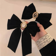 Black Velvet Bow Hair Clip Retro Camellia Velvet Ribbon Hairpin Festival Gift Duckbill Bow Tie Spring Clip