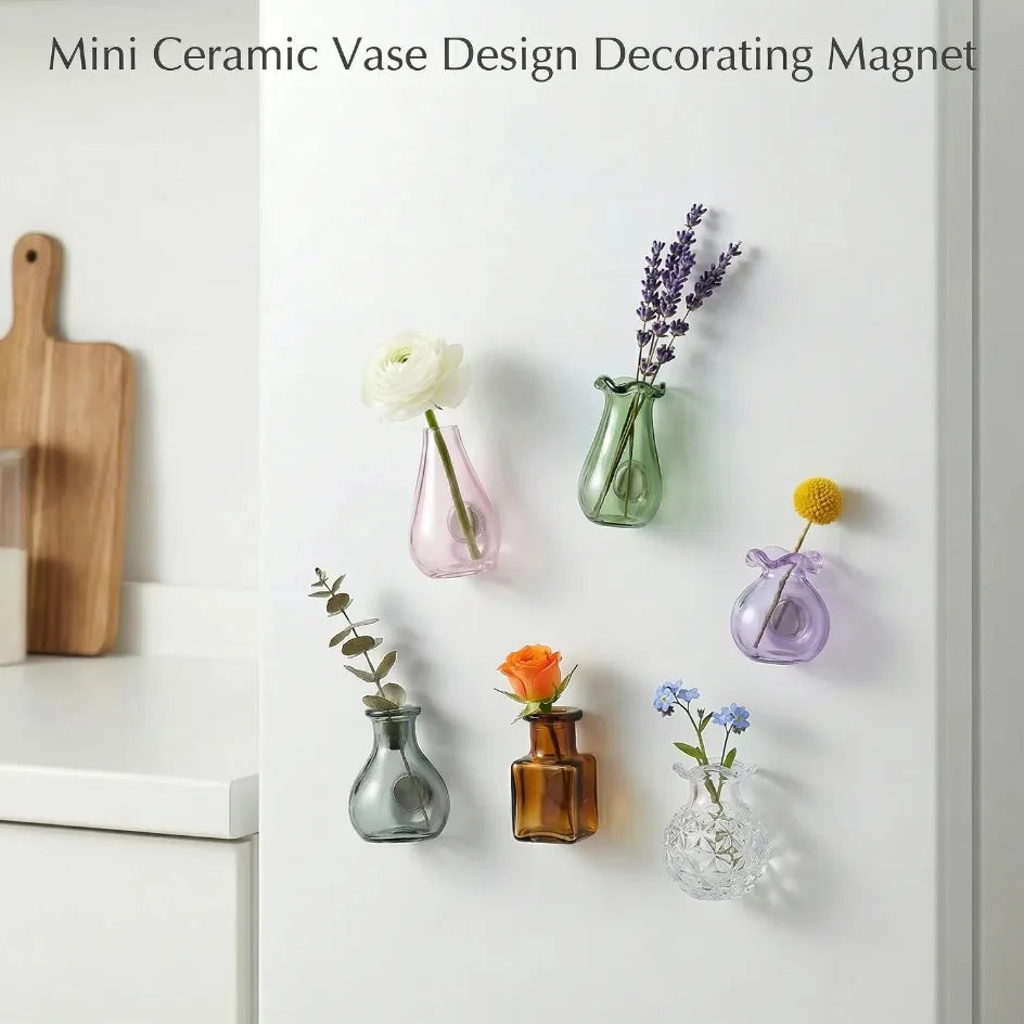 Mini Glass Vase Refrigerator Magnet Set
