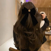 Black Velvet Bow Hair Clip Retro Camellia Velvet Ribbon Hairpin Festival Gift Duckbill Bow Tie Spring Clip