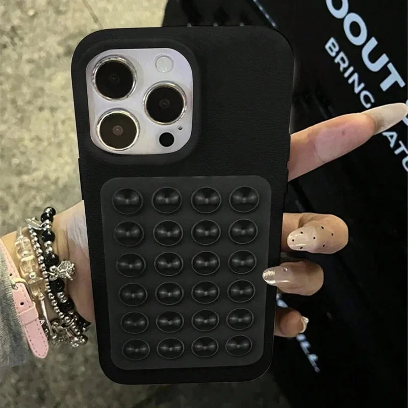 3D Suction Cup Stand Litchi Pattern Phone Case For iPhone 18 17 16 15 Pro Max Plus 16E 14 13 12 11 Pro Max X XS Shockproof Cover