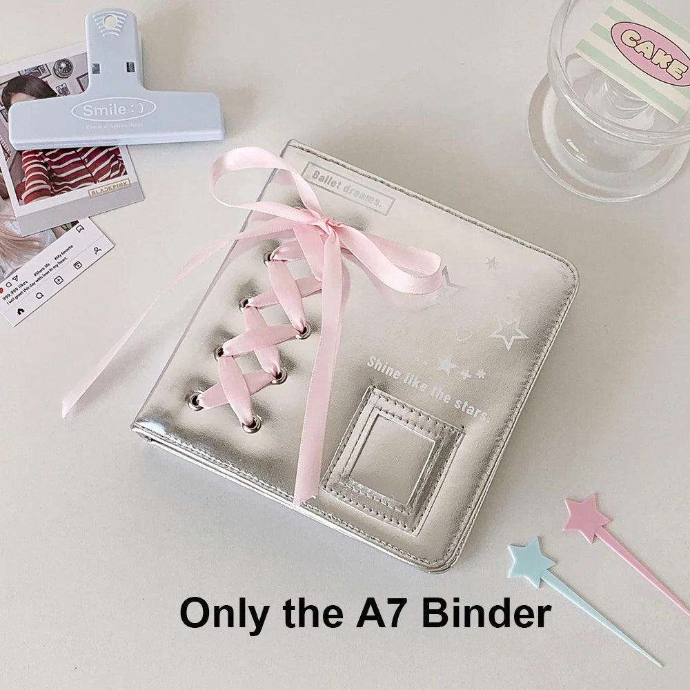 Silver PU Photocard Binder with Pink Ribbon — Selected Size and Page Pack