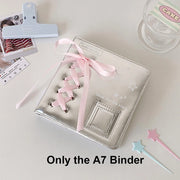Silver PU Photocard Binder with Pink Ribbon — Selected Size and Page Pack