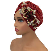 Diamonds Flower Women's Turban Cap African Head Wraps Nigeria Wedding Party Headpiece Female Headwear Twisted Headsarf Hat