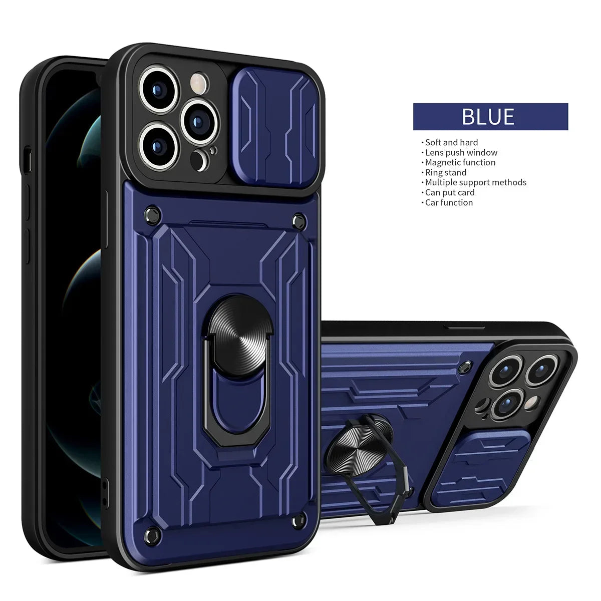 Luxury Shockproof Case For iPhone 17 16 15 14 13 Pro Max 12 11 XR X 8 7 Plus SE2/SE3 Rotation Metal Ring Stand And Card Slot