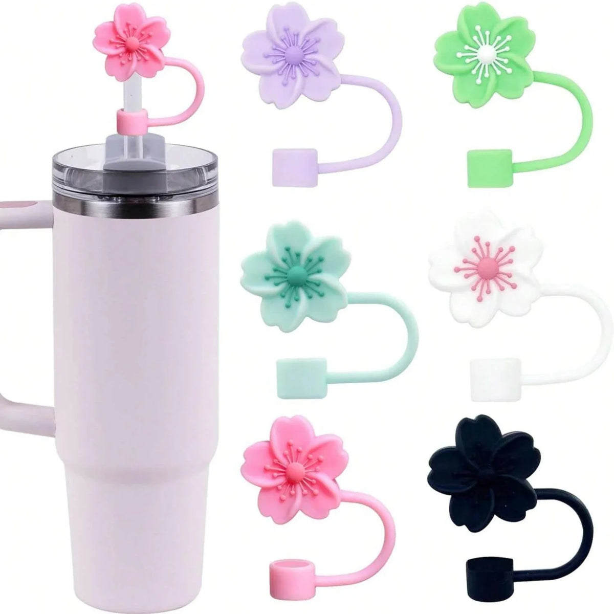Flower Silicone Straw Covers — 10 mm Fit, Selected Color and Pack