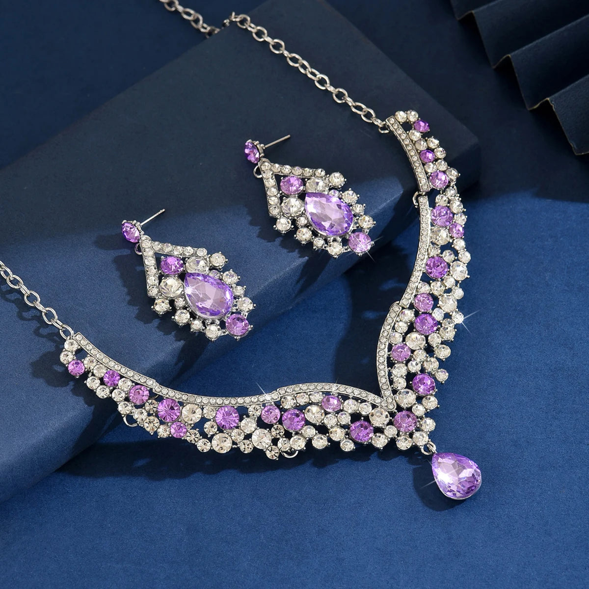 FYUAN Women's Jewelry Set Red Blue Water Drop Crystal Earrings Necklace Zinc Alloy Casual Style All Season Wear