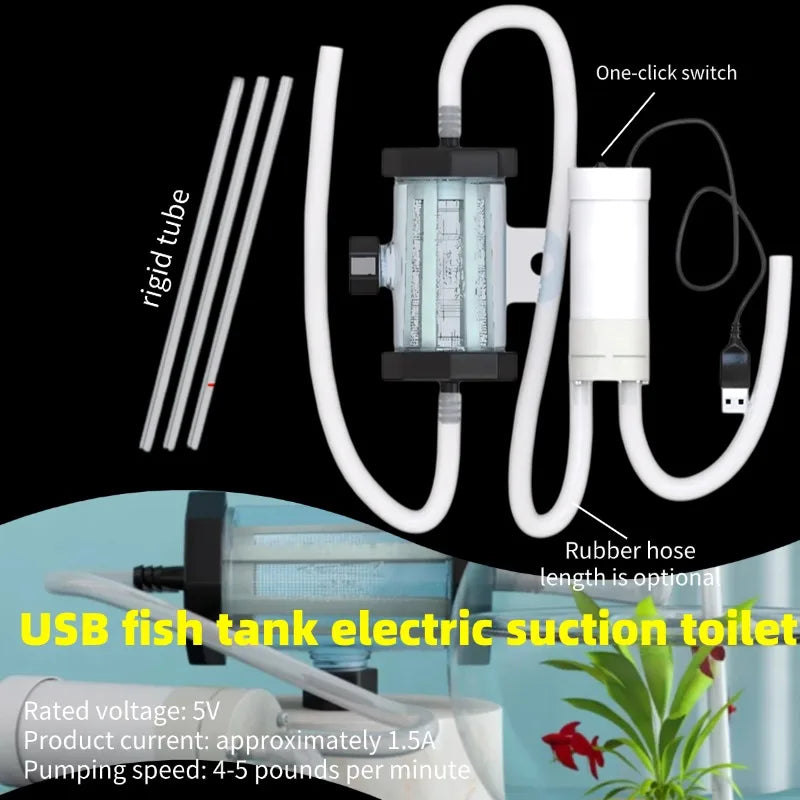 Electric Aquarium Cleaner, 5V Fish Tank Gravel Vacuum Sand Washer & Water Changer Pump, Multi-Function Siphon for Fish Waste