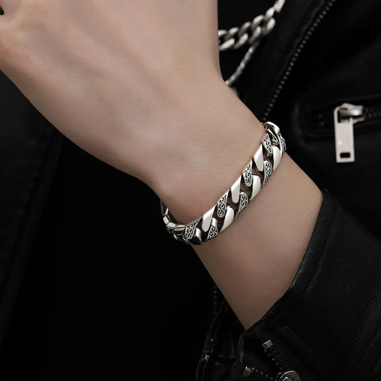 Factory Price Tang Grass Pattern  Stainless steel Punk Motorcycle Bracelet Fashion Couple Boyfriend Jewelry Creativity Gift