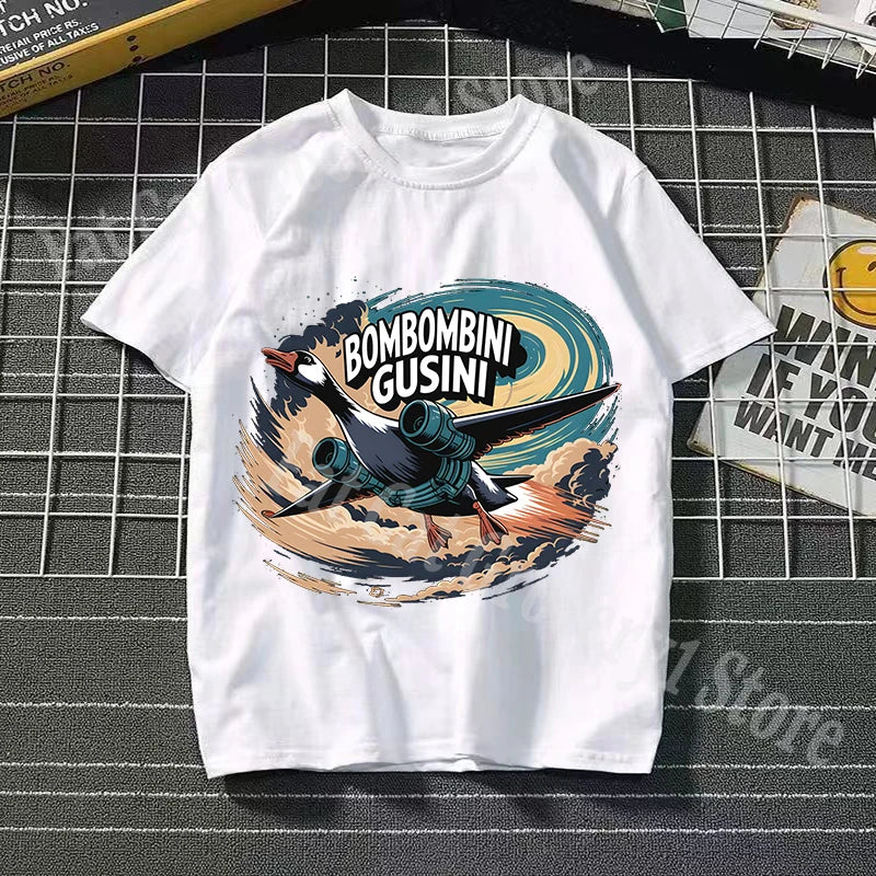 Tralalero Tralala Cotton T-shirt Kids Anime Tungtung Sahur Brainrot Tees Boy Girl Summer Short Sleeve Children Clothes Tops Gift