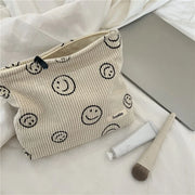 Corduroy Smile-Print Zipper Toiletry Pouch — 1 Piece
