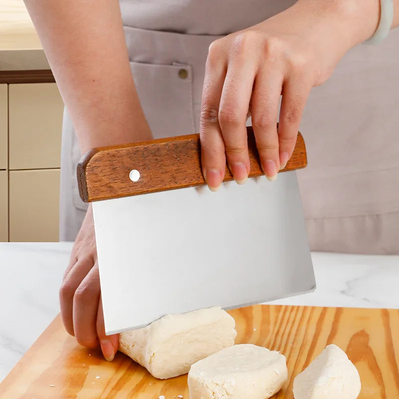 Wood-Handle Stainless Steel Dough Bench Scraper — 1 Piece, Selected Style