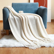 Acrylic Knit Throw Blanket with Tassels — Solid Colors, Three Sizes