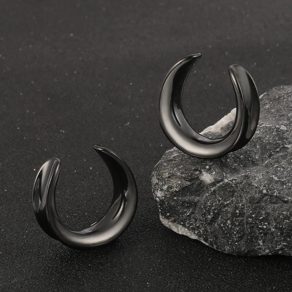 Twolobes 2PCS Saddle Ear Tunnel Plug Stainless Steel Piercing Ring Expander Studs Stretchers Body Jewelry Daily Hypoallergenic